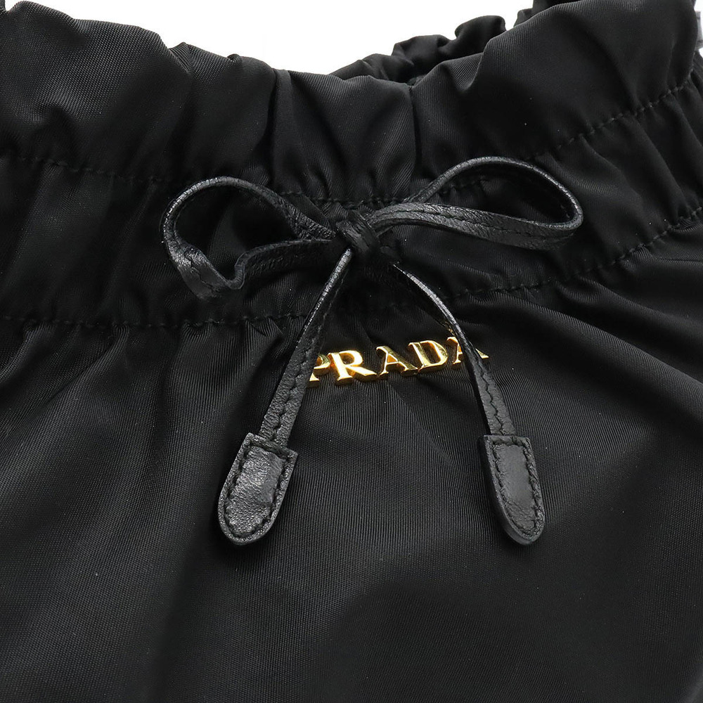 Prada Gathered Ribbon 2way Shoulder Bag Hobo Leather NERO Black - Picture 7 of 7